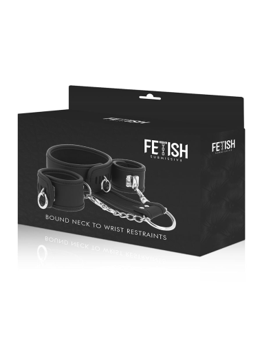 FETISH SUBMISSIVE - COLLAR Y ESPOSAS CUERO VEGANO CON FORRO DE NEOPRENO