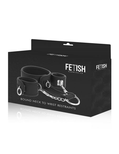 FETISH SUBMISSIVE - COLLAR Y ESPOSAS CUERO VEGANO CON FORRO DE NEOPRENO
