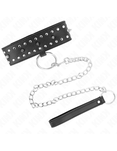 KINK - COLLAR CON CORREA 65 CM CON TACHUELAS PLATEADAS MODELO 1 AJUSTABLE 36-43 CM X 5 CM