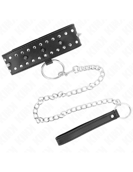 KINK - COLLAR CON CORREA 65 CM CON TACHUELAS PLATEADAS MODELO 1 AJUSTABLE 36-43 CM X 5 CM