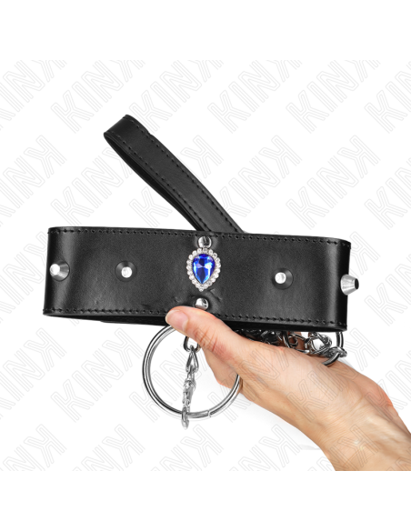 KINK - COLLAR CON CORREA 65 CM CON DIAMANTES AZULES AJUSTABLE 36-43 CM X 5 CM