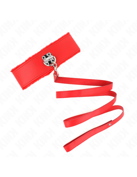KINK - COLLAR CON CORREA 116 CM CON TACHUELAS PLATEADAS MODELO 4 ROJO AJUSTABLE 40-48 CM X 6 CM