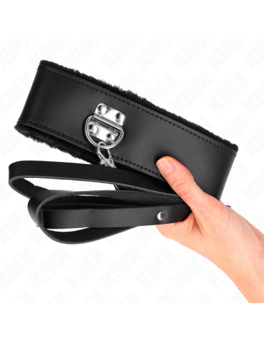 KINK - COLLAR CON CORREA 116 CM DE PIEL NEGRO AJUSTABLE 40-48 CM X 6 CM