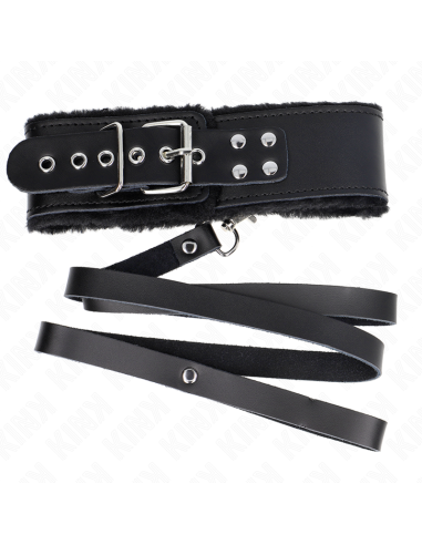 KINK - COLLAR CON CORREA 116 CM DE PIEL NEGRO AJUSTABLE 40-48 CM X 6 CM