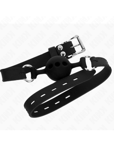 KINK - MORDAZA 55 x 2 CM DE BOLA 4 CM DE SILICONA COMPLETA TALLA S NEGRO AJUSTABLE 35-51 CM