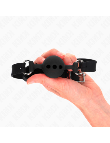 KINK - MORDAZA 55 x 2 CM DE BOLA 4 CM DE SILICONA COMPLETA TALLA S NEGRO AJUSTABLE 35-51 CM