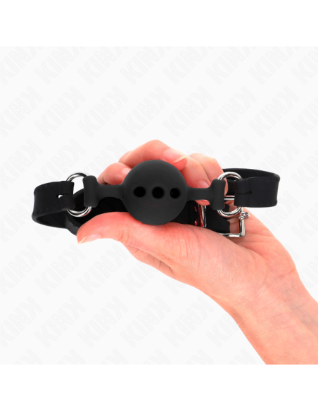 KINK - MORDAZA 55 x 2 CM DE BOLA 4 CM DE SILICONA COMPLETA TALLA S NEGRO AJUSTABLE 35-51 CM