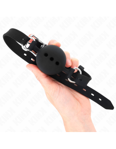 KINK - MORDAZA 55 x 2 CM DE BOLA 4.5 CM DE SILICONA COMPLETA TALLA M NEGRO AJUSTABLE 35-51 CM