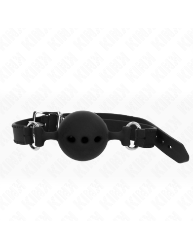 KINK - MORDAZA 55 x 2 CM DE BOLA 5 CM DE SILICONA COMPLETA TALLA L NEGRO AJUSTABLE 35-51 CM