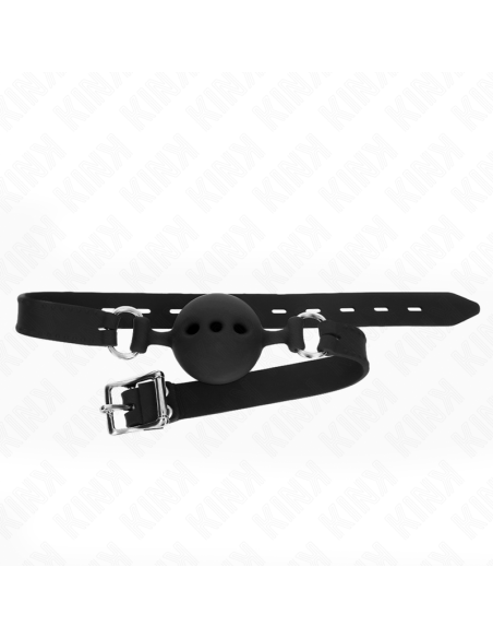 KINK - MORDAZA 55 x 2 CM DE BOLA 5 CM DE SILICONA COMPLETA TALLA L NEGRO AJUSTABLE 35-51 CM