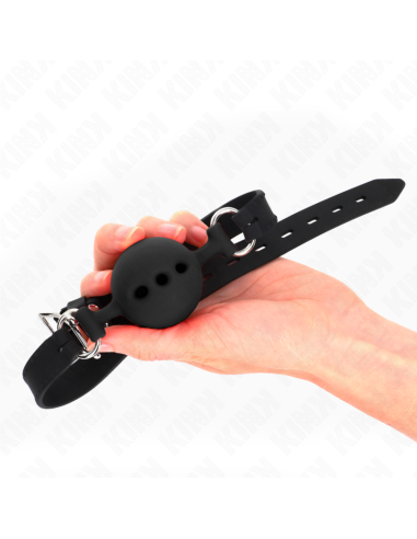 KINK - MORDAZA 55 x 2 CM DE BOLA 5 CM DE SILICONA COMPLETA TALLA L NEGRO AJUSTABLE 35-51 CM