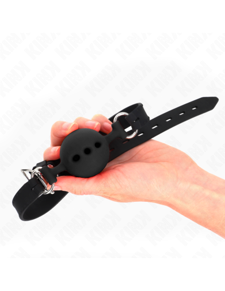 KINK - MORDAZA 55 x 2 CM DE BOLA 5 CM DE SILICONA COMPLETA TALLA L NEGRO AJUSTABLE 35-51 CM