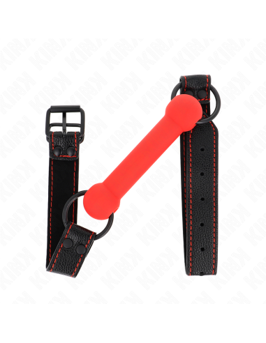 KINK - MORDAZA FORMA DE HUESO CON CORREA POLIPIEL ROJO AJUSTABLE 41-57 CM
