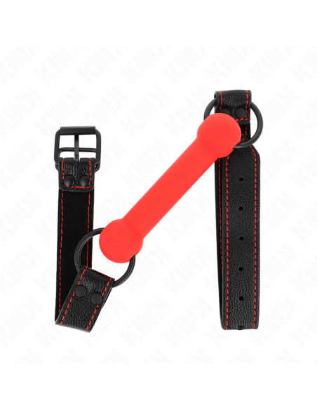 KINK - MORDAZA FORMA DE HUESO CON CORREA POLIPIEL ROJO AJUSTABLE 41-57 CM