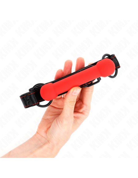 KINK - MORDAZA FORMA DE HUESO CON CORREA POLIPIEL ROJO AJUSTABLE 41-57 CM