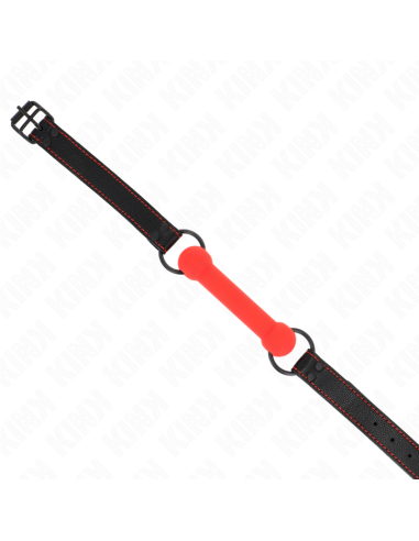 KINK - MORDAZA FORMA DE HUESO CON CORREA POLIPIEL ROJO AJUSTABLE 41-57 CM