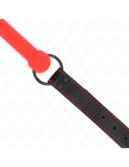 KINK - MORDAZA FORMA DE HUESO CON CORREA POLIPIEL ROJO AJUSTABLE 41-57 CM