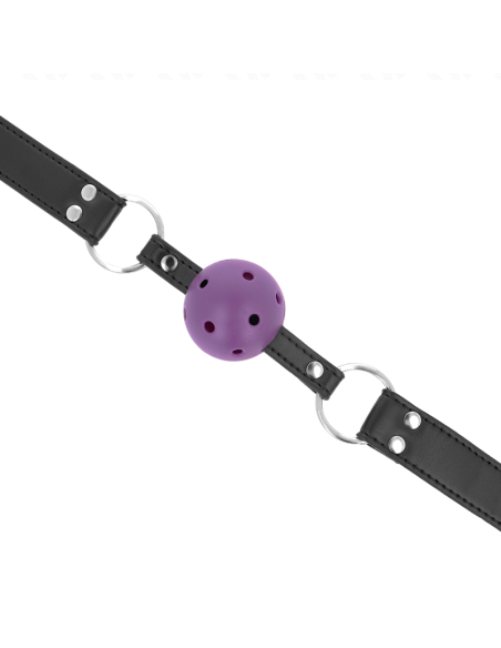 KINK - MORDAZA DE BOLA 4 CM TRANSPIRABLE CON DOBLE REMACHE MORADO 62 x 2.5 CM AJUSTABLE 42-58 CM