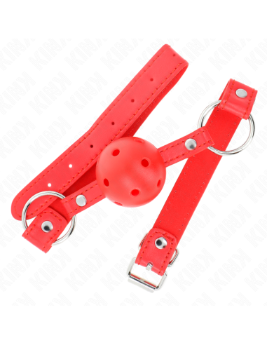 KINK - MORDAZA DE BOLA 4 CM TRANSPIRABLE CON DOBLE REMACHE MODELO 1 ROJO 62 x 2.5 CM AJUSTABLE 42-58 CM
