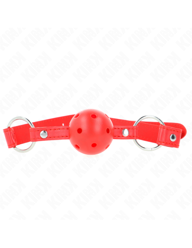 KINK - MORDAZA DE BOLA 4 CM TRANSPIRABLE CON DOBLE REMACHE MODELO 1 ROJO 62 x 2.5 CM AJUSTABLE 42-58 CM