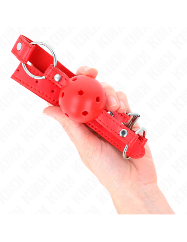 KINK - MORDAZA DE BOLA 4 CM TRANSPIRABLE CON DOBLE REMACHE MODELO 1 ROJO 62 x 2.5 CM AJUSTABLE 42-58 CM
