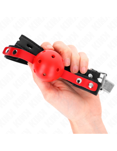 KINK - MORDAZA DE BOLA 4 CM DURA HUECA ROJO CORREA NEGRA 60 x 2 CM AJUSTABLE 37-52 CM