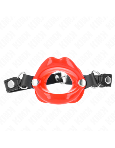 KINK - MORDAZA LABIAL 8 CM CON CORREA DE POLIPIEL ROJO 63 x 2 CM AJUSTABLE 39-58 CM