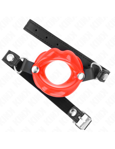 KINK - MORDAZA LABIAL 8 CM CON CORREA DE POLIPIEL ROJO 63 x 2 CM AJUSTABLE 39-58 CM