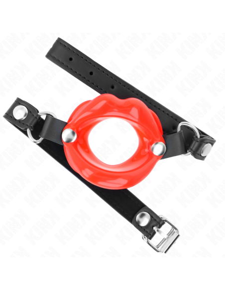 KINK - MORDAZA LABIAL 8 CM CON CORREA DE POLIPIEL ROJO 63 x 2 CM AJUSTABLE 39-58 CM