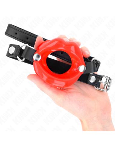 KINK - MORDAZA LABIAL 8 CM CON CORREA DE POLIPIEL ROJO 63 x 2 CM AJUSTABLE 39-58 CM