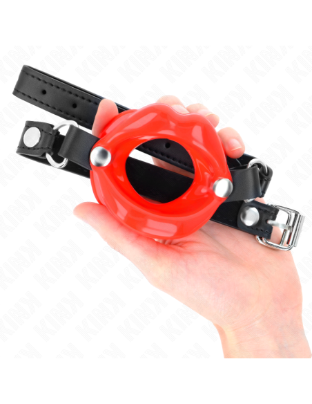 KINK - MORDAZA LABIAL 8 CM CON CORREA DE POLIPIEL ROJO 63 x 2 CM AJUSTABLE 39-58 CM