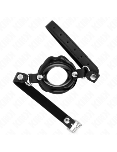 KINK - MORDAZA LABIAL 8 CM CON CORREA DE POLIPIEL NEGRO 63 x 2 CM AJUSTABLE 39-58 CM