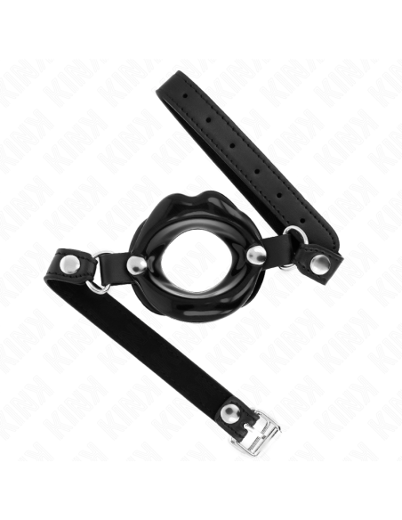KINK - MORDAZA LABIAL 8 CM CON CORREA DE POLIPIEL NEGRO 63 x 2 CM AJUSTABLE 39-58 CM