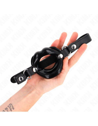 KINK - MORDAZA LABIAL 8 CM CON CORREA DE POLIPIEL NEGRO 63 x 2 CM AJUSTABLE 39-58 CM