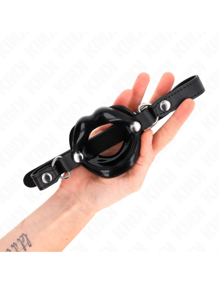 KINK - MORDAZA LABIAL 8 CM CON CORREA DE POLIPIEL NEGRO 63 x 2 CM AJUSTABLE 39-58 CM