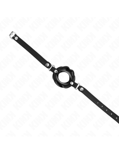 KINK - MORDAZA LABIAL 8 CM CON CORREA DE POLIPIEL NEGRO 63 x 2 CM AJUSTABLE 39-58 CM