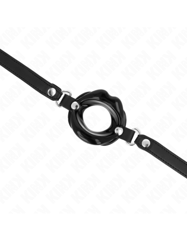 KINK - MORDAZA LABIAL 8 CM CON CORREA DE POLIPIEL NEGRO 63 x 2 CM AJUSTABLE 39-58 CM