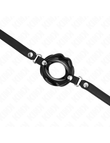 KINK - MORDAZA LABIAL 8 CM CON CORREA DE POLIPIEL NEGRO 63 x 2 CM AJUSTABLE 39-58 CM