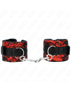 KINK - MUÑEQUERAS CORTAS DE ENCAJE TERCIOPELO Y UNIÓN DE NYLON ROJO-NEGRO 23 X 6.5 CM