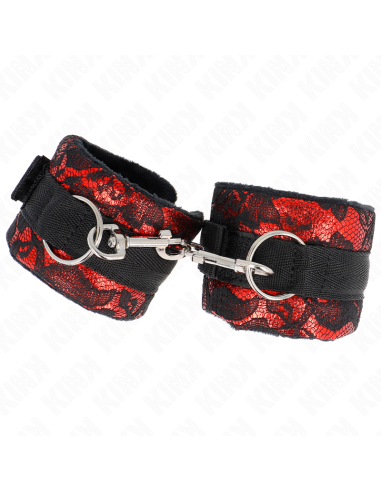 KINK - MUÑEQUERAS CORTAS DE ENCAJE TERCIOPELO Y UNIÓN DE NYLON ROJO-NEGRO 23 X 6.5 CM