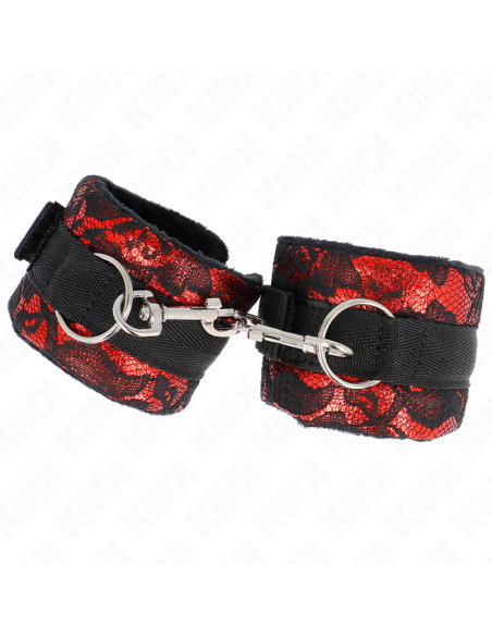 KINK - MUÑEQUERAS CORTAS DE ENCAJE TERCIOPELO Y UNIÓN DE NYLON ROJO-NEGRO 23 X 6.5 CM