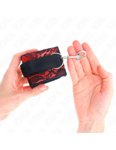 KINK - MUÑEQUERAS CORTAS DE ENCAJE TERCIOPELO Y UNIÓN DE NYLON ROJO-NEGRO 23 X 6.5 CM