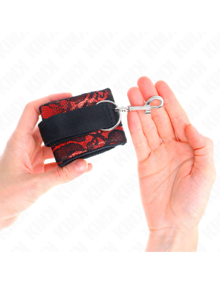 KINK - MUÑEQUERAS CORTAS DE ENCAJE TERCIOPELO Y UNIÓN DE NYLON ROJO-NEGRO 23 X 6.5 CM