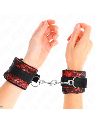 KINK - MUÑEQUERAS CORTAS DE ENCAJE TERCIOPELO Y UNIÓN DE NYLON ROJO-NEGRO 23 X 6.5 CM