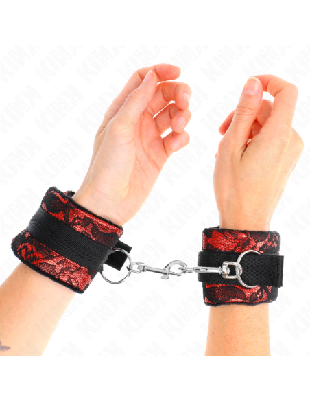 KINK - MUÑEQUERAS CORTAS DE ENCAJE TERCIOPELO Y UNIÓN DE NYLON ROJO-NEGRO 23 X 6.5 CM