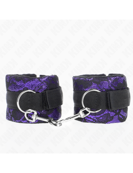 KINK - MUÑEQUERAS CORTAS DE ENCAJE TERCIOPELO Y UNIÓN DE NYLON VIOLETA-NEGRO 23 X 6.5 CM