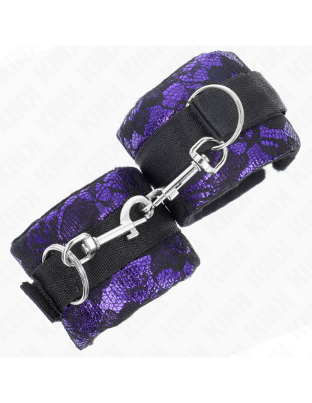 KINK - MUÑEQUERAS CORTAS DE ENCAJE TERCIOPELO Y UNIÓN DE NYLON VIOLETA-NEGRO 23 X 6.5 CM