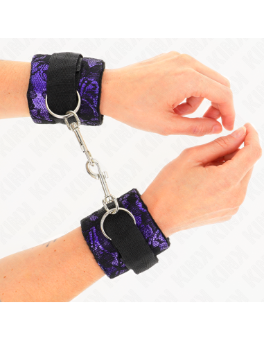 KINK - MUÑEQUERAS CORTAS DE ENCAJE TERCIOPELO Y UNIÓN DE NYLON VIOLETA-NEGRO 23 X 6.5 CM