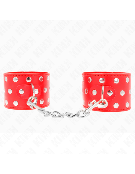 KINK - MUÑEQUERAS CON CIERRE A PRESIÓN LLENO DE TACHUELAS AJUSTABLE ROJO 19-24 CM X 5.5 CM