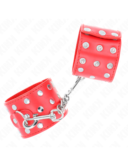 KINK - MUÑEQUERAS CON CIERRE A PRESIÓN LLENO DE TACHUELAS AJUSTABLE ROJO 19-24 CM X 5.5 CM